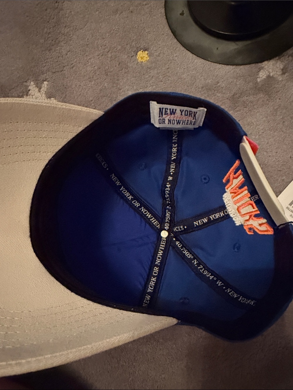 Blue and White NEW YORK OR NOWHERE x Knocks Baseball Cap with Basketball Smiley - Picture 5 of 5